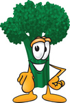 Clip Art Graphic of a Broccoli Mascot Character Pointing Outwards