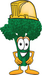 Clip Art Graphic of a Broccoli Mascot Character Wearing a Yellow Hardhat