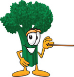 Clip Art Graphic of a Broccoli Mascot Character Holding a Pointer Stick