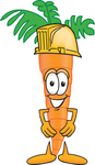 Clip Art Graphic of an Organic Veggie Carrot Mascot Character Wearing a Yellow Helmet Hardhat