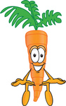 Clip Art Graphic of an Organic Veggie Carrot Mascot Character Seated