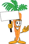 Clip Art Graphic of an Organic Veggie Carrot Mascot Character Holding up a Blank White Advertisement Sign