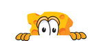 Clip Art Graphic of a Swiss Cheese Wedge Mascot Character Peeking Over a Surface