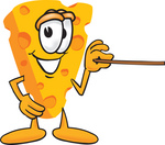 Clip Art Graphic of a Swiss Cheese Wedge Mascot Character Using a Pointer Stick