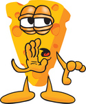 Clip Art Graphic of a Swiss Cheese Wedge Mascot Character Whispering and Telling a Secret