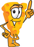 Clip Art Graphic of a Swiss Cheese Wedge Mascot Character Pointing Upwards