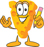 Clip Art Graphic of a Swiss Cheese Wedge Mascot Character Holding a Yellow Number 2 Pencil