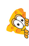 Clip Art Graphic of a Swiss Cheese Wedge Mascot Character Sneakily Peeking Around a Corner