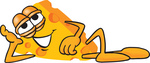 Clip Art Graphic of a Swiss Cheese Wedge Mascot Character Lying on His Side and Resting His Head on His Hand