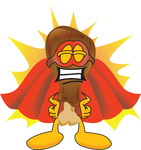 Clip Art Graphic of a Chicken Drumstick Mascot Character Dressed as a Super Hero