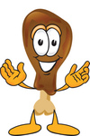 Clip Art Graphic of a Chicken Drumstick Mascot Character With Welcoming Open Arms