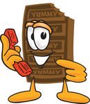 Clip Art Graphic of a Chocolate Candy Bar Mascot Character Holding a Telephone