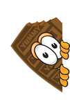 Clip Art Graphic of a Chocolate Candy Bar Mascot Character Peeking Around a Corner