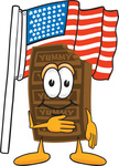 Clip Art Graphic of a Chocolate Candy Bar Mascot Character Pledging Allegiance to an American Flag
