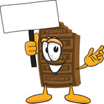 Clip Art Graphic of a Chocolate Candy Bar Mascot Character Holding a Blank Sign