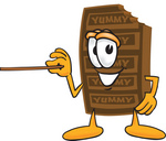 Clip Art Graphic of a Chocolate Candy Bar Mascot Character Holding a Pointer Stick