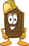 Clip Art Graphic of a Chocolate Candy Bar Mascot Character Wearing a Hardhat Helmet