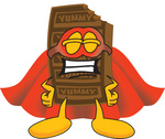 Clip Art Graphic of a Chocolate Candy Bar Mascot Character Dressed as a Super Hero
