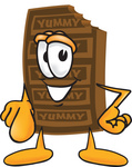 Clip Art Graphic of a Chocolate Candy Bar Mascot Character Pointing at the Viewer