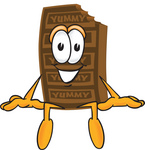 Clip Art Graphic of a Chocolate Candy Bar Mascot Character Sitting