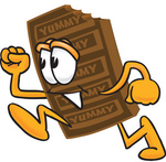 Clip Art Graphic of a Chocolate Candy Bar Mascot Character Running