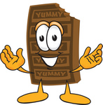 Clip Art Graphic of a Chocolate Candy Bar Mascot Character With Welcoming Open Arms