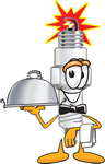 Clip Art Graphic of a Spark Plug Mascot Character Dressed as a Waiter and Holding a Serving Platter