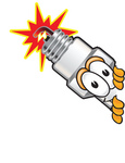 Clip Art Graphic of a Spark Plug Mascot Character Peeking Around a Corner