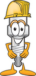 Clip Art Graphic of a Spark Plug Mascot Character Wearing a Hardhat Helmet