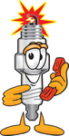 Clip Art Graphic of a Spark Plug Mascot Character Holding a Telephone