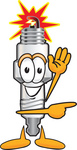 Clip Art Graphic of a Spark Plug Mascot Character Waving and Pointing