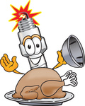 Clip Art Graphic of a Spark Plug Mascot Character Serving a Thanksgiving Turkey on a Platter