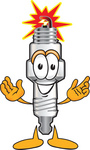 Clip Art Graphic of a Spark Plug Mascot Character With Welcoming Open Arms