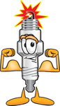 Clip Art Graphic of a Spark Plug Mascot Character Flexing His Arm Muscles