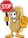 Clip Art Graphic of a Scrub Brush Mascot Character Holding a Stop Sign