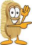 Clip Art Graphic of a Scrub Brush Mascot Character Waving and Pointing to the Right