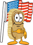 Clip Art Graphic of a Scrub Brush Mascot Character Pledging Allegiance to the American Flag