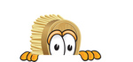 Clip Art Graphic of a Scrub Brush Mascot Character Peeking Over a Surface