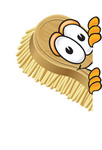 Clip Art Graphic of a Scrub Brush Mascot Character Peeking Around a Corner