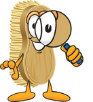 Clip Art Graphic of a Scrub Brush Mascot Character Looking Through a Magnifying Glass