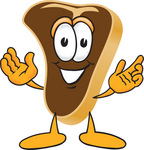 Clip Art Graphic of a Beef Steak Meat Mascot Character Welcoming With Open Arms