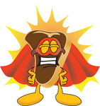 Clip Art Graphic of a Beef Steak Meat Mascot Character in a Super Hero Cape and Mask