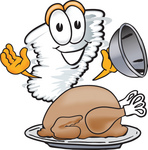 Clip Art Graphic of a Tornado Mascot Character Serving a Thanksgiving Turkey on a Platter