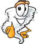 Clip Art Graphic of a Tornado Mascot Character Pointing at the Viewer