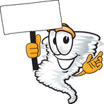 Clip Art Graphic of a Tornado Mascot Character Holding a Blank Sign