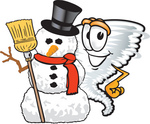 Clip Art Graphic of a Tornado Mascot Character With a Snowman