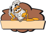 Clip Art Graphic of a White Chefs Hat Cartoon Character Over a Blank Brown Label on a Logo
