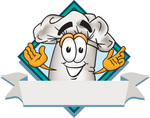 Clip Art Graphic of a White Chefs Hat Cartoon Character Over a Blank Label on a Logo
