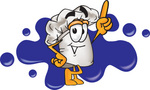 Clip Art Graphic of a White Chefs Hat Cartoon Character With a Blue Paint Splatter