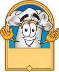 Clip Art Graphic of a White Chefs Hat Cartoon Character on a Label